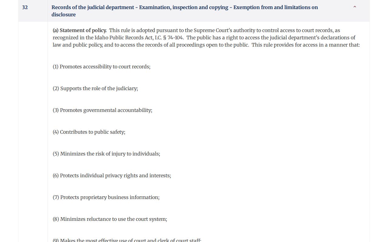 Idaho Court Administrative Rule 32 official page