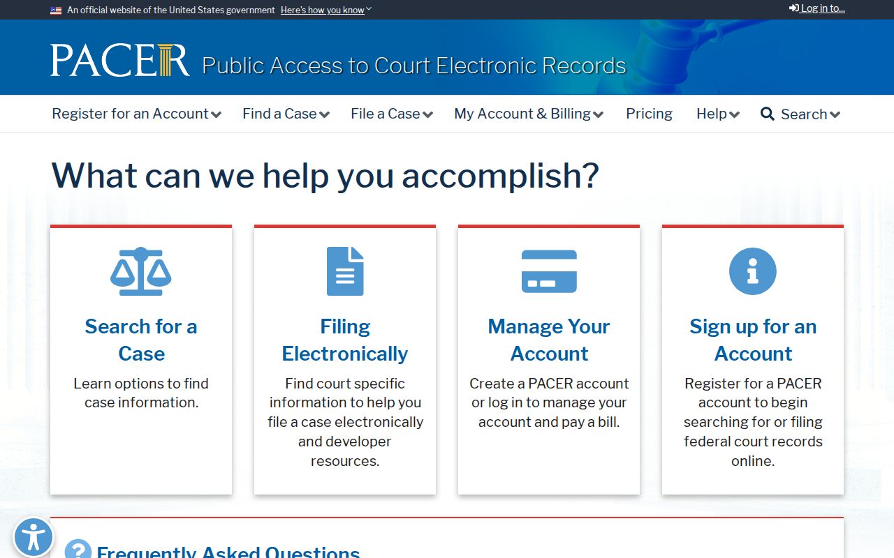 PACER federal court records website