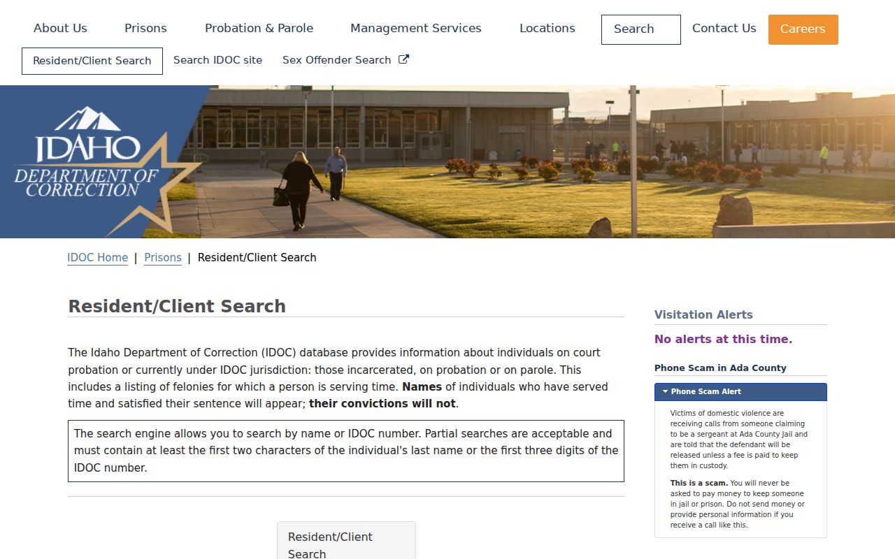 IDOC Resident Client Search page