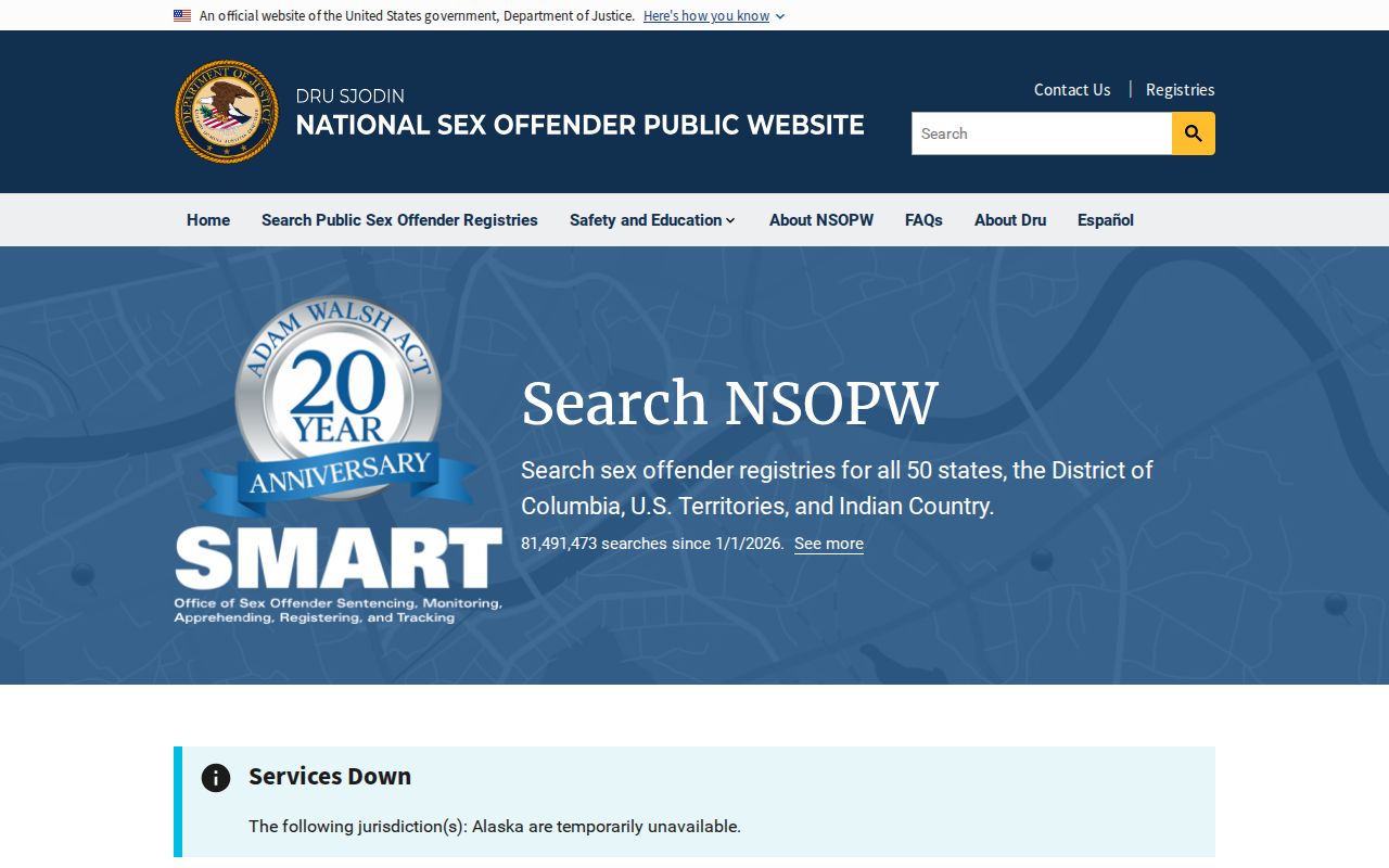 Department of Justice National Sex Offender Public Website
