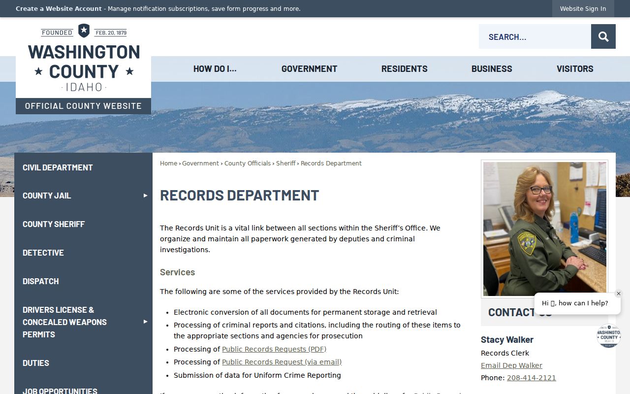 Washington County Sheriff's Records Department official page