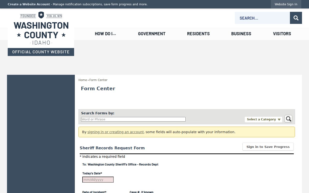 Official Washington County sheriff records request form
