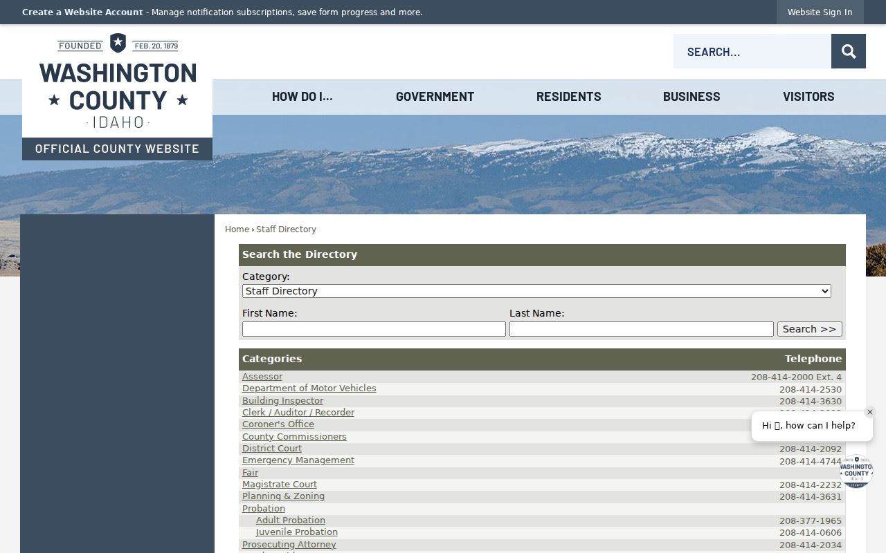 Washington County government department directory